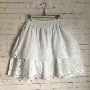 Alfani White Eyelet Lace Skirt Tiered Ruffle Womans Medium Ruched Elastic Waist